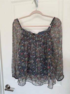 Express Black Floral Smocked Sheer Blouse
